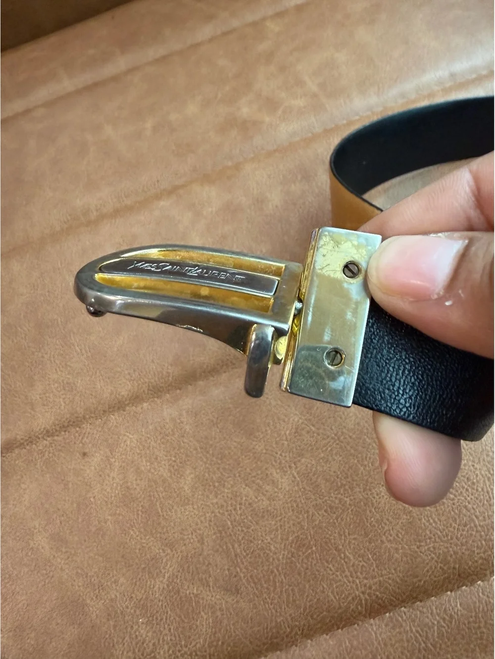 Vintage Yves Saint Laurent two tone buckle reversible belt